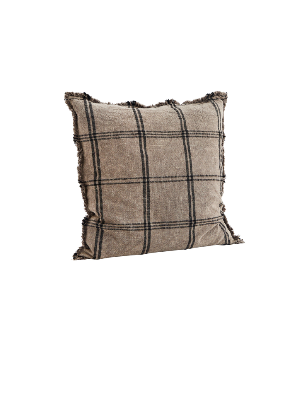 Checked Cushion Cover with Fringes