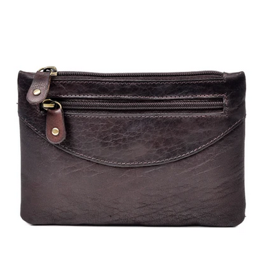 Brown Top Zip Leather Purse