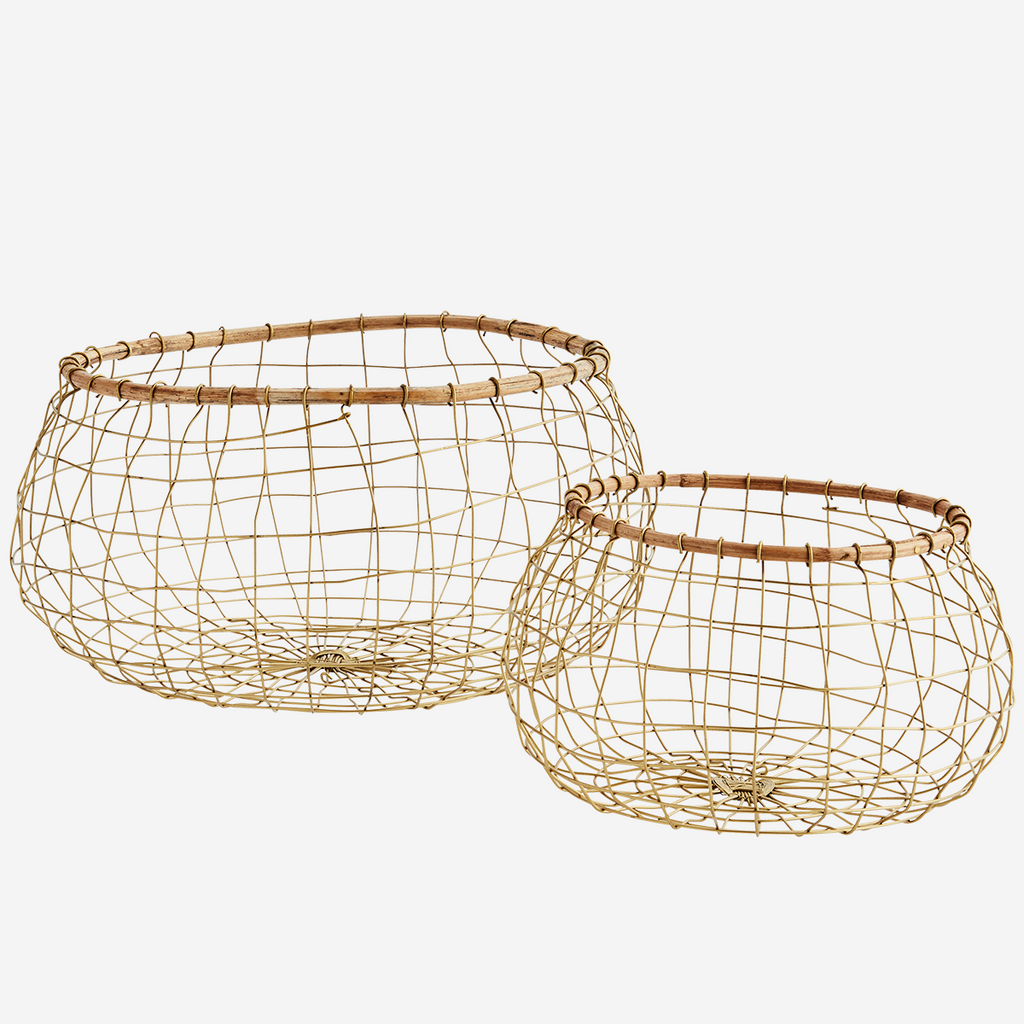 Set of 2 Wire & Bamboo Baskets