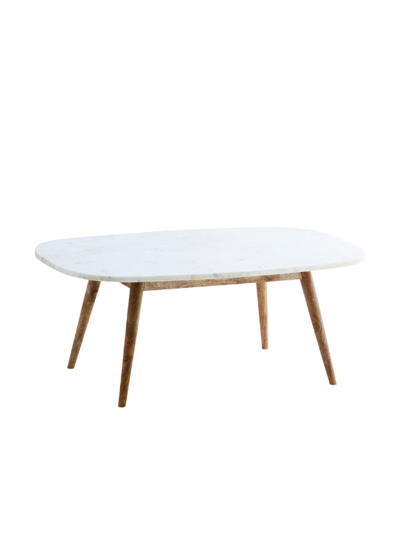 Marble Coffee Table with Wooden Legs