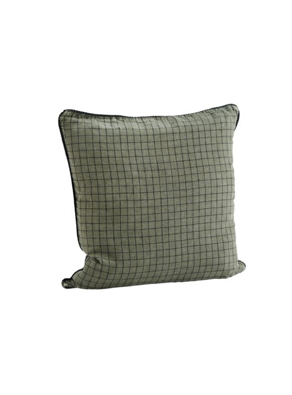 Checked Linen Cushion Cover - Moss Green