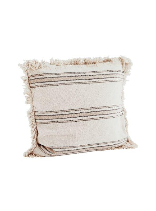 Striped Cushion Cover With Fringes Ecru