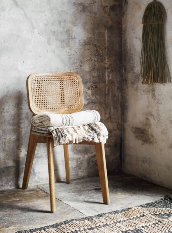 Striped Woven Throw with Fringes Ecru
