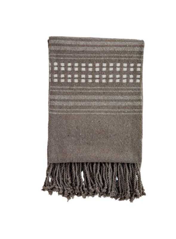 Striped Woven Throw with Fringes Taupe