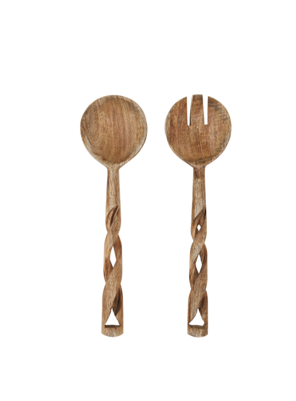 Wooden Salad Set With Twisted Handles