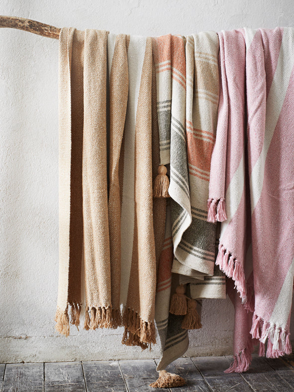 Striped Woven Throw with Fringes